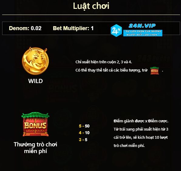 Luật chơi đơn giản của slot game Prosperity Tiger tại nhà cái 24N